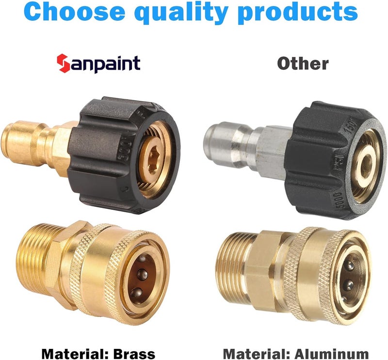 Sanpaint Pressure Washer Quick Connect Fittings, Quick Connect Kit M22 15mm to 3/8 Inch, 2 Pieces - Image 5